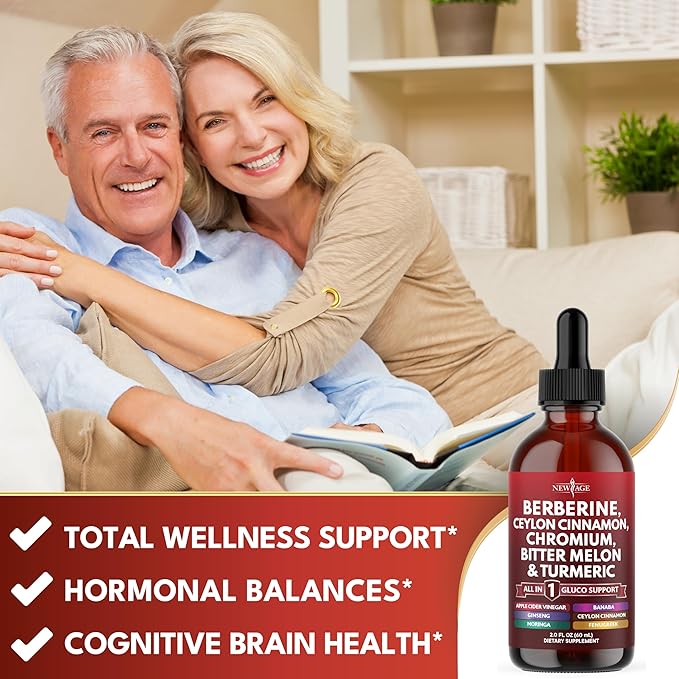 Berberine with Ceylon Cinnamon Supplement Liquid Drops + Bitter Melon Extract, Glucomannan, Gymnema, Chromium, Turmeric, Panax Ginseng, Moringa - 2 OZ