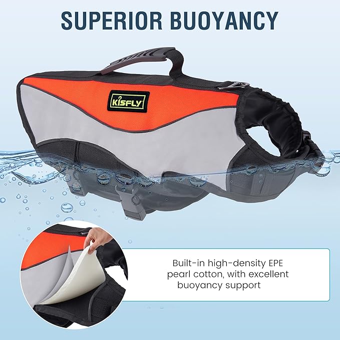 Dog Life Jackets for Large Breeds – Reflective Dog Life Vests for Swimming and Boating, Buoyancy Aid with Rescue Handle, Adjustable Swim Safety Vest (XL, Orange)