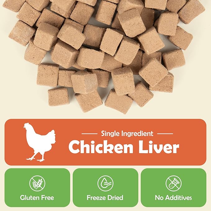 MON2SUN Freeze Dried Chicken Liver Cat and Dog Treats, Single Ingredient Natural and Healthy Dog Snacks, High Protein Training Treats & Food Topper, 10.6oz