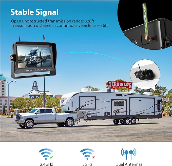 Magnetic Wireless RV Backup Camera System: 7" HD 1080P DVR Monitor with Rear Camera, DVR Monitor & IR Night Vision, Portable Rechargeable Camera for RV/Trailer/Fifth Wheels/Camper BC701