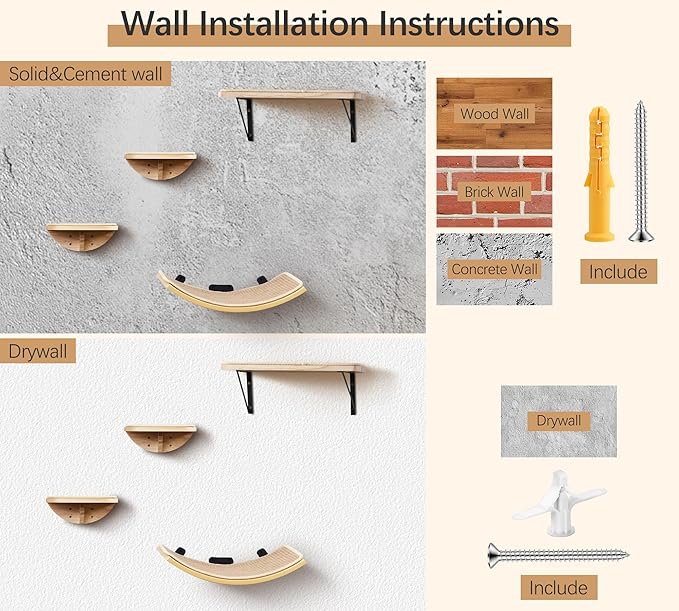 Wood Cat Wall Shelves with Sisal Mat – Cats Wall Furniture Steps for Large Cats, Perfect for Play and Vertical Movement