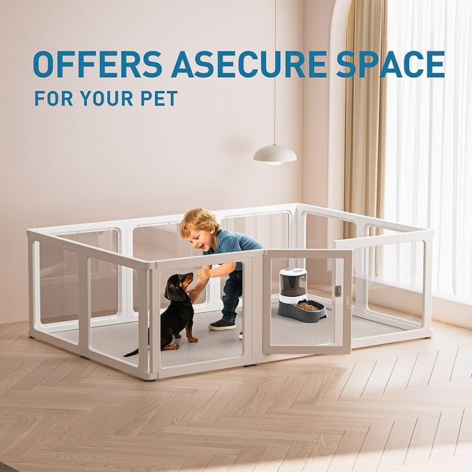 Citylife Dog Playpen with Door Clear Pet Playpen for Indoor Outdoor Easy to Install and Remove Puppy Playpen for Dogs, Cats, Bunnies, Pigs, 10 Panels