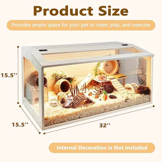 Hamster Cage Chew Proof, Mice and Rat Habitat Openable Top with Acrylic Sheets, Hamster Habitat Solid Built (32”L x 16" W x 16" H)