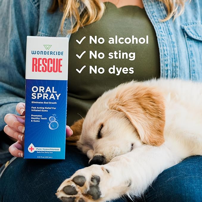 Wondercide Rescue - Oral Spray for Dogs and Cats – Freshens Breath, Soothes Gums, Alcohol Free Daily Dental Care with Pure Hypochlorous – 8.5 oz