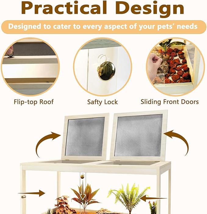 Reptile Terrarium Tank 60 Gallon Maximum, Lizard Tank Bearded Dragon Tank with Metal Mesh Roof Door, Snake Tank with Lock Design, 40" Length