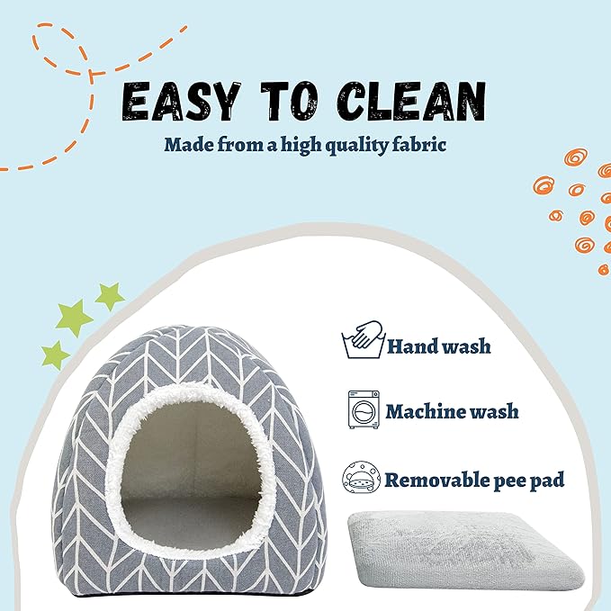 Guinea Pig Hideout Bed Rabbit House Cave Accessories Cozy Hide-Out for Bunny Hedgehog Ferret Chinchilla&Other Small Animals (Grey)