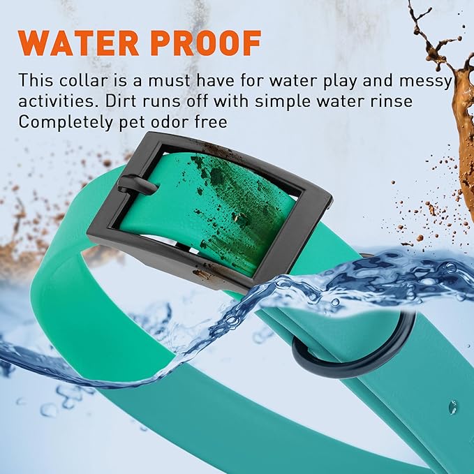 Dogline Biothane Waterproof Dog Collar Strong Coated Nylon Webbing with Black Hardware Odor- Proof for Easy Care Easy to Clean High Performance Fits Small Medium or Large Dogs, Teal