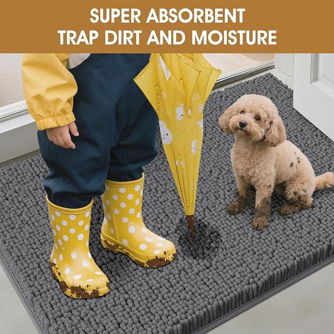 IM HOME 36" x 24" Grey Dog Door Mats for Muddy Paws, Chenille Absorbent Dog Mat, Non Slip Heavy Mud Mat for Dogs, Soft Pet Bed Mat for Entryway, Mud Paws, Inside Floor