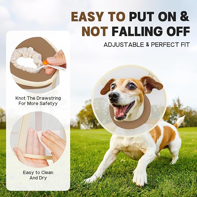 Soft Dog Cone Collar to Stop Licking-Adjustable Comfortable Mesh Recovery Cone After Surgery for Small or Miniature Dogs, Alternative to Plastic Elizabethan Collars for Neuter Incision Care (Brown,L)