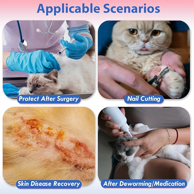 Lightweight Soft Cat Cone After Surgery, Adjustable Donut Collar with Drawstring Buckle, Scratch Resistant, Machine Washable, Suitable for Head/Foot Wounds Recovery, Purple Large