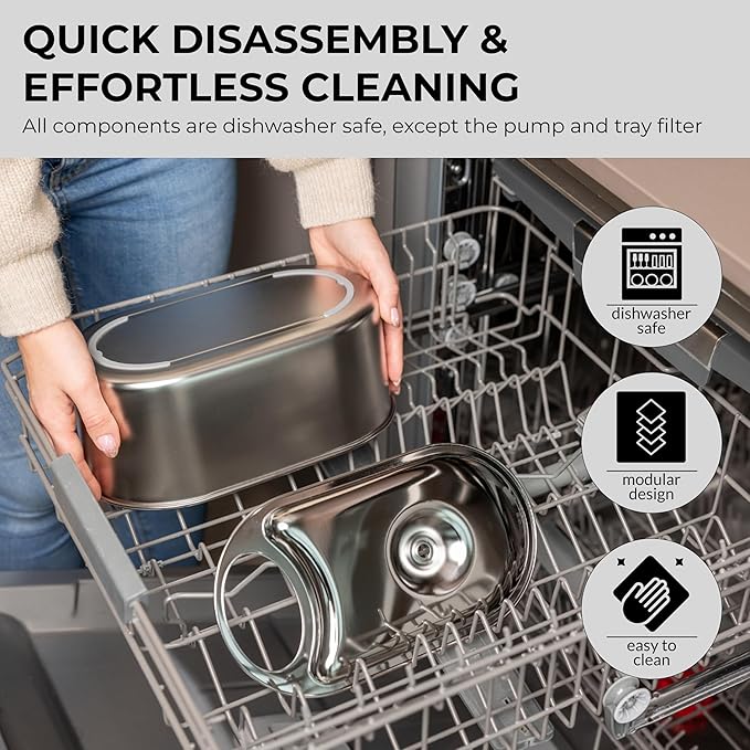 Wireless Cat Water Fountain Stainless Steel, 5200mAh Battery, Ultra Quiet, Automatic Pet Water Dispenser, 108oz/3.2L, Two Flow Modes, BPA-Free, Multi-Filtration, Includes 2 Filters - Black