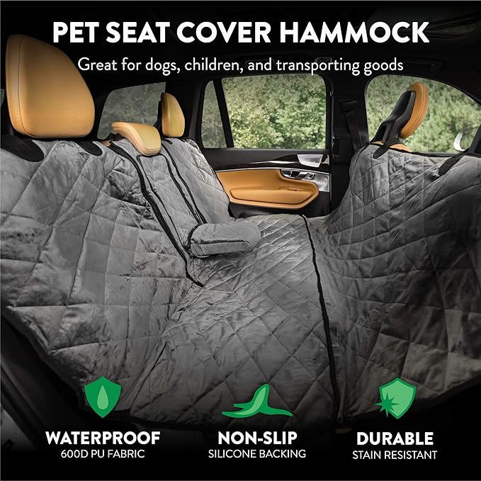Plush Paws Products Velvet Convertible Rear Seat Cover | Durable Diamond Stitching | Washable & Waterproof Back Seat Cover | Car, Truck & SUV | Nonslip, Tear Resistant Protection | X-Large London Grey