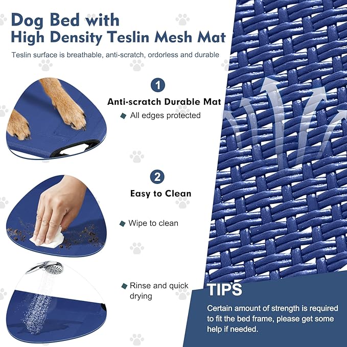 Upgraded Elevated Dog Bed with Canopy, Portable Raised Outdoor Dog Bed with Stable Anti-Slip Feet, Wider Shade Pet Bed Cot, Raised Dog Beds for Large Dogs Camping, Indoor & Outdoor Use