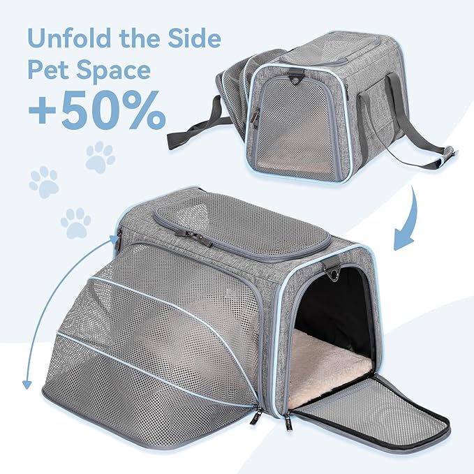 Petsfit Small Cat Carrier Soft Airline Approved Expandable Carrier for Kitten Puppy Bunny, 16"X10"X9“