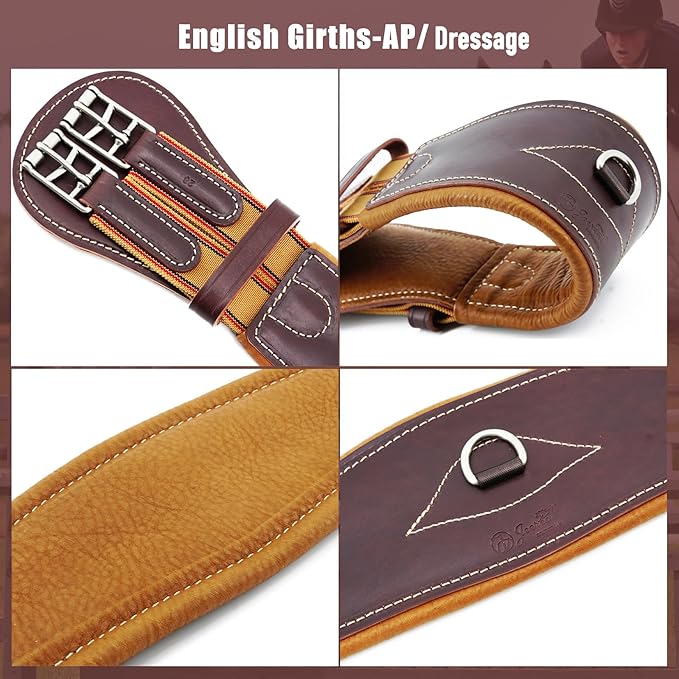 Jeereal English Dressage Girths,Breathable Horse Girth for English Saddle,Premium Equestrean Gear,Made Genuine Leather