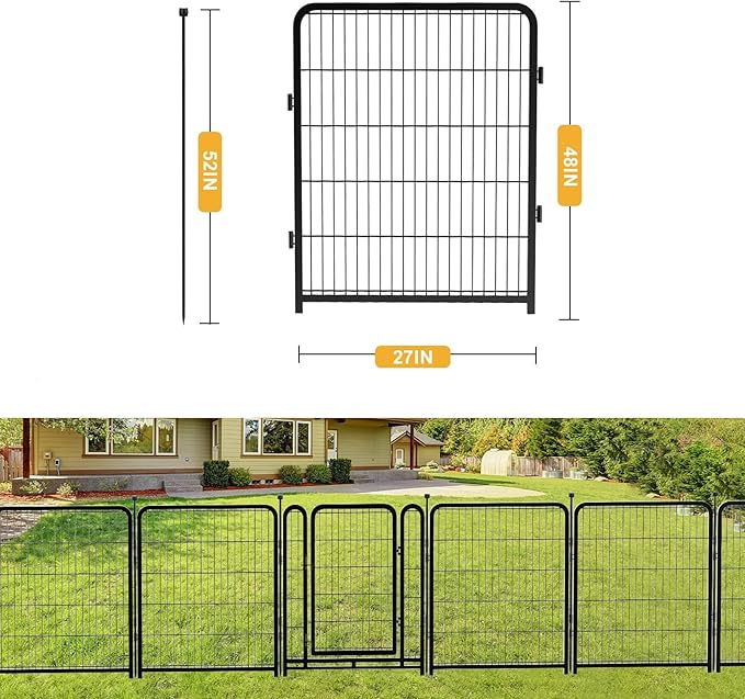 Garden Fence 40 Inch 14 Panels Without Gate, Total 31 Ft(L) Garden Fence for Yard and Dog, Black Dog Pen Wide Door, Metal Dog Pen Heavy Duty Pet Puppy Exercise Pen for Rv Camping