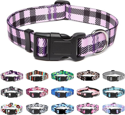 Mercano Adjustable Dog Collar - Special Design Patterns, Soft Nylon Comfortable Durable Pet Collar for Small Medium Large Dogs (XS, Purple Plaid)