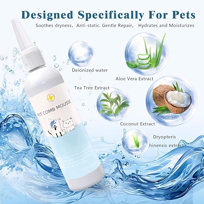 Pet Steam Brush Spray Refill for Dogs & Cats – Pets Waterless Shampoo, 3-in-1 Grooming Spray Comb Mist, 2*Shampoo(Steam Brush not Included)