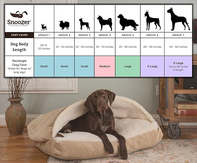 Snoozer Rectangle Cozy Cave Dog Bed - Indoor Dog Bed with Cover Cave, Covered Calming Burrow for Small & Medium Sized Pets with Blanket Attached, Enclosed, Washable - Medium, Olive