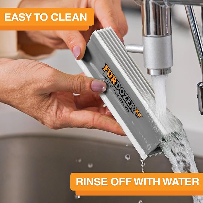 FurDozer X3 MINI Pet Hair Remover & Auto Detailing Tool - Cat & Dog Hair Remover for Carpet, Car Interior, Couch, Bedding, & Furniture - Reusable Pet Hair Removal Tool for Dog Fur & Lint, 3.5", Grey