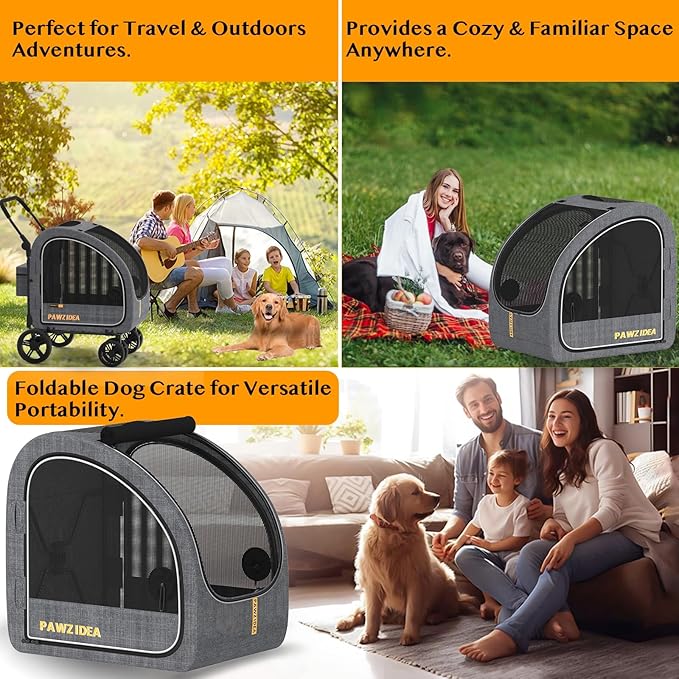 PAWZIDEA Dog Stroller for Large Dogs, Pet Stroller with Detachable Carrier for Portable Dog Crate for Car Seat, Foldable Dogs Jogger Strollers, All Terrain 9” Wheels, Adjustable Handle, Up to 80lbs