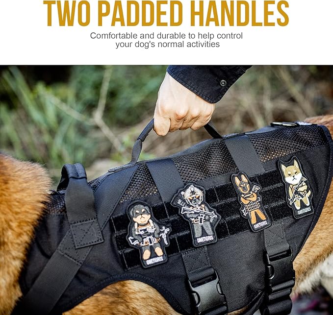 OneTigris No Pull Tactical Dog Harness for Medium Dog, Aire Mesh Dog Vest Harness, Breathable Military Dogs Molle Vests with Handles, Service Dogs Vest for Walking Hiking Training (M, Black)