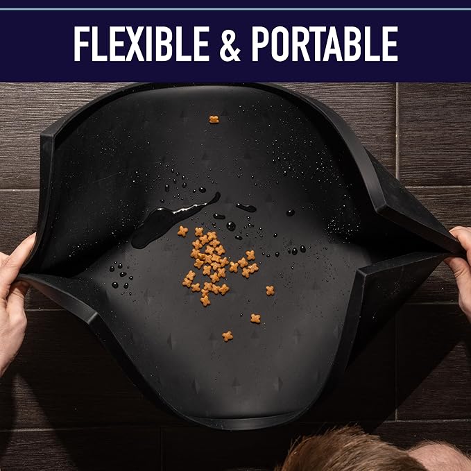 Leash Boss 2 Pack Dog Food Mats for Food and Water Bowls, Thick Waterproof Silicone Pet Feeding Mat for Floors, Extra Tall Raised Edges, Cat and Dog Placemat for Floors, Dishwasher Safe