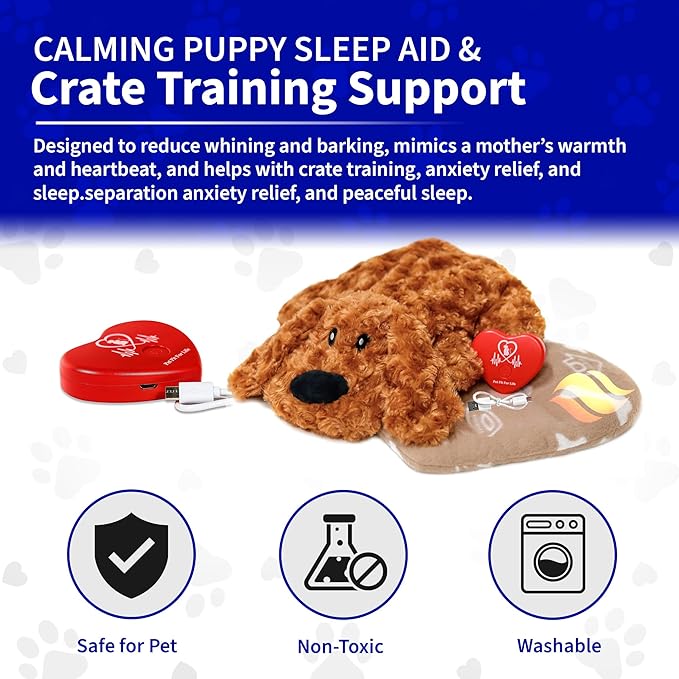 Pet Fit For Life Cuddle Pup Toy with Heartbeat & Heat Pack - USB Rechargeable Cuddly Dog Sleep Aid - Calming Comfort for Anxiety Relief - Safe, Huggable Pet Crate Training Aid - Small (12" Long)