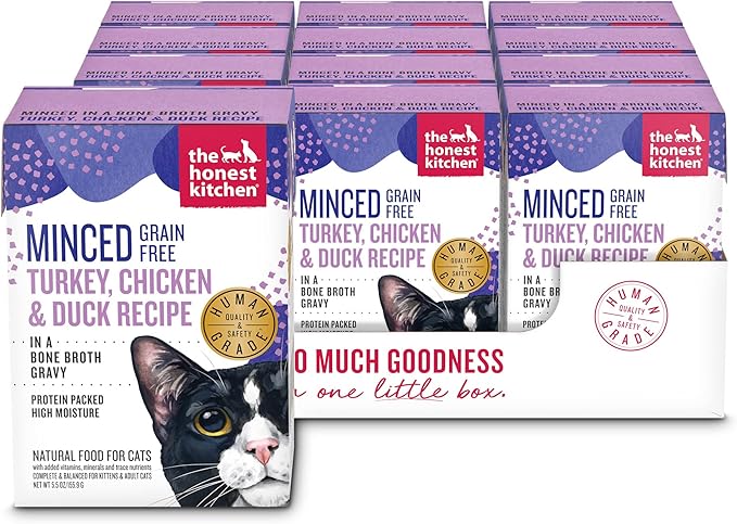 The Honest Kitchen Minced - Turkey, Chicken & Duck in Bone Broth Gravy Wet Cat Food, 5.5 oz (Pack of 12)
