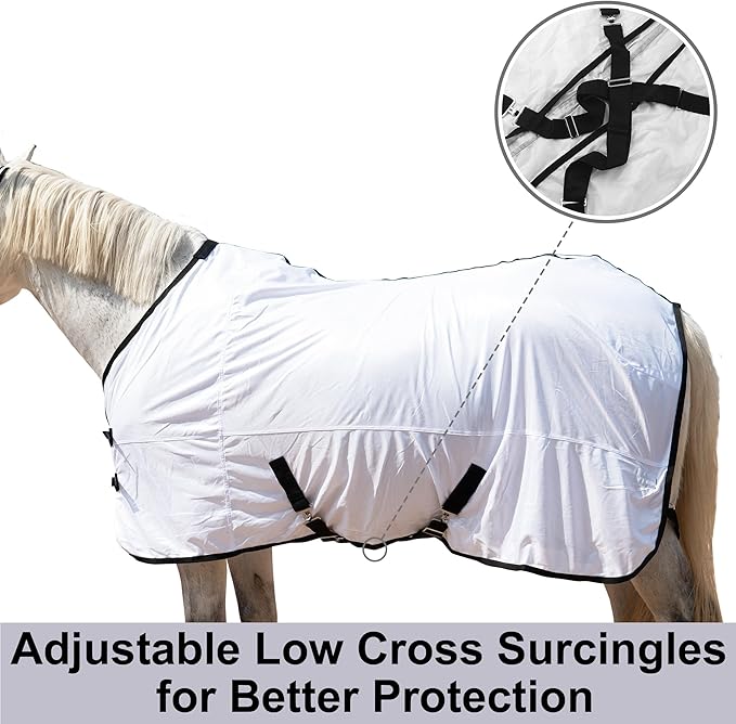 Horse Fly Sheet Equine Summer Sheets, Comfy Mesh Bug and Mosquito Protection Standard Neck - White 81"