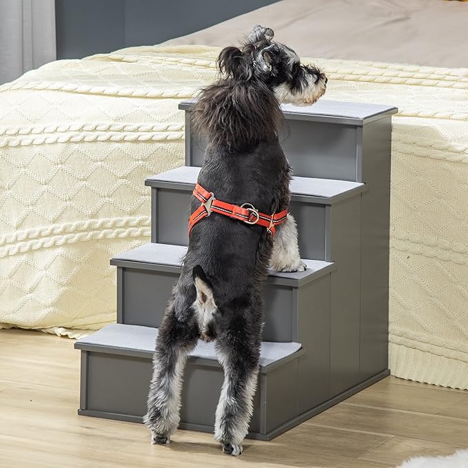 PawHut Pet Stairs, Small Pet Steps with Cushioned Removable Covering for Dogs and Cats Up to 22 Lbs., Grey