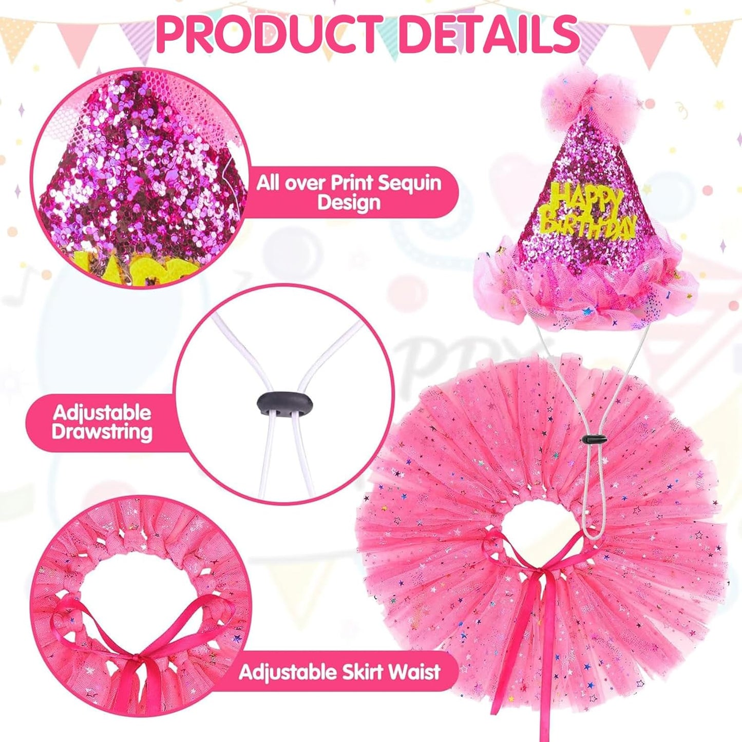 SCENEREAL Easter Dog Bandana Outfit with Cute Bunny Ears Headband and Tutu Dress, Puppy Holiday Costume Accessory, Pink Eggs Rabbit Prints Scarf Pet Birthday Party Supplies for Small Medium Dogs Cats