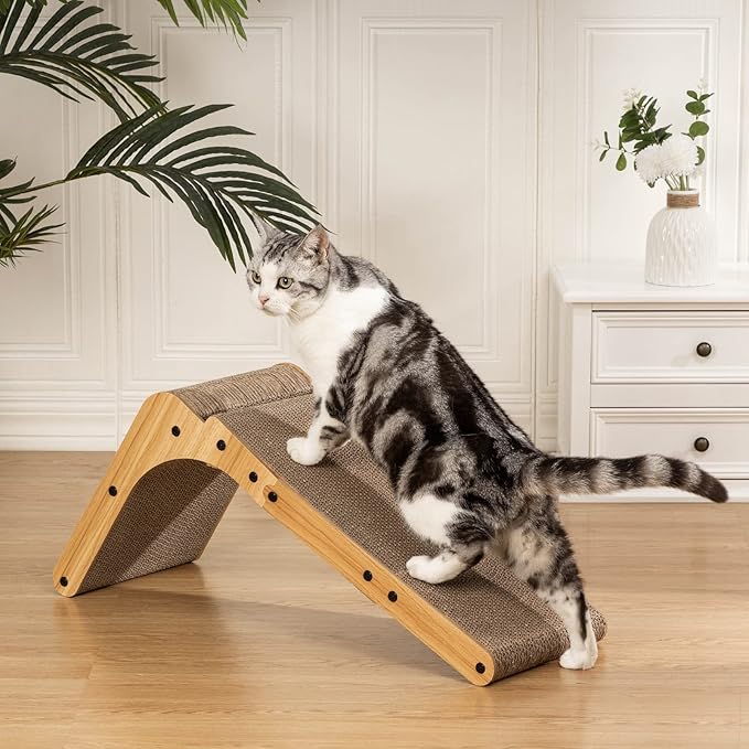 Poils bebe L Shape Cat Scratcher, 26.8 Inch Cat Scratchers for Indoor Cats, Protecting Furniture Cat Scratch Pad, Cardboard Cat Scratching with Ball Toy, Catnip, Large
