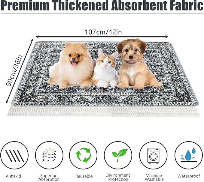 Washable Pee Pads for Dogs, (2 Pack, 36"x42") Upgrade Reusable Puppy Pads with Non-Slip Rug Pad, Super Thickening Absorbent Leakproof Dog Traning Pads Whelping Pad for Dogs, Doggie(Black)