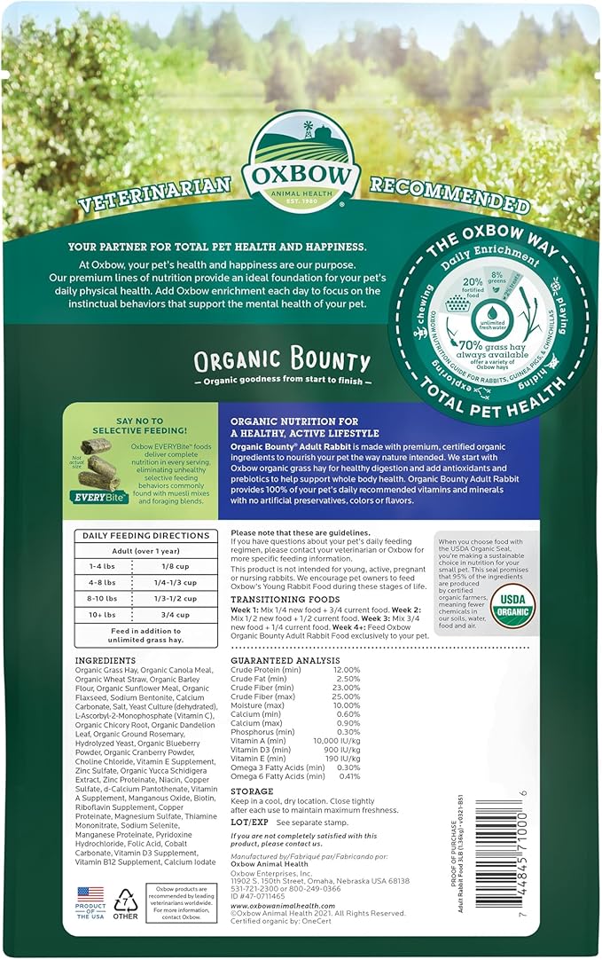 Oxbow Animal Health Organic Bounty Adult Rabbit Food - All Natural Rabbit Pellets - 3 lb.