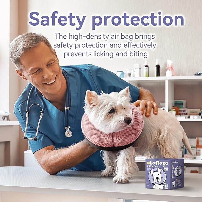 Soft Inflatable Dog Cone Collar for Small Medium Large Dogs - Neck Donut E Collar Alternative for Recovery After Surgery - Pink L