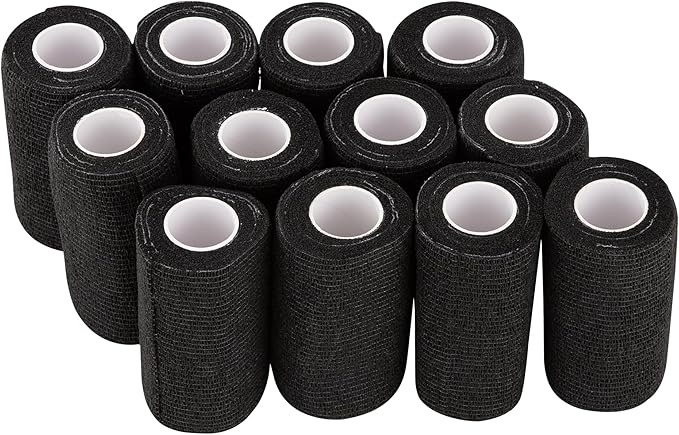 PHYTOP 12 Rolls Self Adhesive Bandage Wrap, Cohesive Bandage 4 inches x 5 Yards, Sports Wrap Tape, Also for Horses & Dogs as Breathable Vet Wrap (Black)