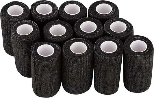 PHYTOP 12 Rolls Self Adhesive Bandage Wrap, Cohesive Bandage 4 inches x 5 Yards, Sports Wrap Tape, Also for Horses & Dogs as Breathable Vet Wrap (Black)
