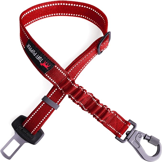 Tuff Pupper Dog Seat Belt | Adjustable Length Dog Seatbelt Restraint | Tangle-Free Locking Carabiner | Shock-Absorbing Bungee | Reflective Stitching for Visibility | Universal Fit for Cars & Trucks