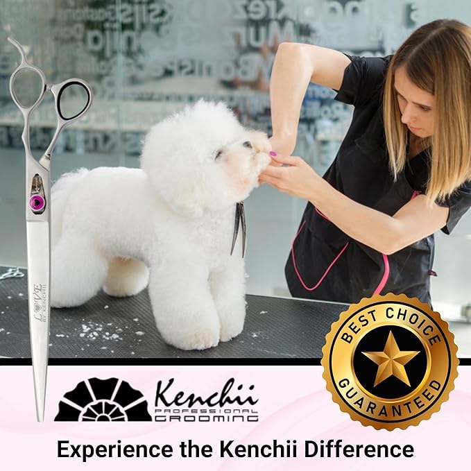 Kenchii Love Dog Grooming Scissors, 9 Inch Straight Shears, Dog Scissors for Grooming, Professional Pet Grooming Scissors, Heavy Duty, Durable and Sharp