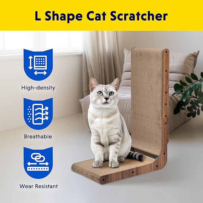 Cat Scratcher with Cat Toys Ball Track, Build-in Ball, L-Shaped Scratcher, Cardboard Lounge Bed, Stable and Durable, Furniture Protector, Reversible