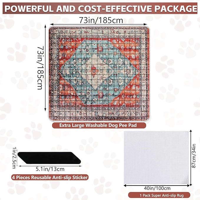 Extra Large Washable Pee Pads for Dogs (72"x72"), Upgrade Reusable Puppy Pads with Non-Slip Rug Pad, Super Thickening Absorbent Leakproof Dog Traning Pads Whelping Pad for Dogs, Doggie