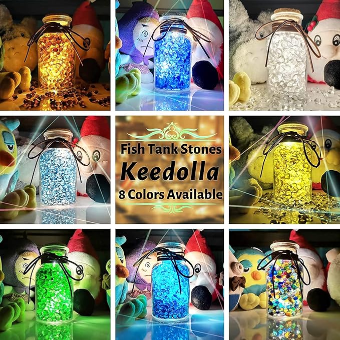 Keedolla 0.93LB Clear Glass Pebbles Marble Aquarium Fish Tank Rocks Gravel for Turtle Tank, Vase Fillers, Christmas Decoration - Red