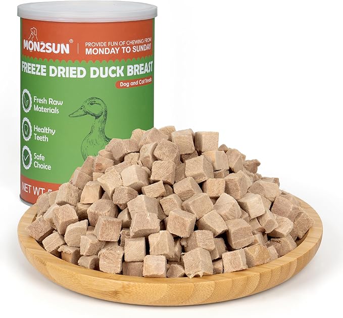 MON2SUN Freeze Dried Duck Cat and Dog Treats, Single Ingredient Natural and Healthy Dog Snacks, High Protein Training Treats & Food Topper, 5.3 oz