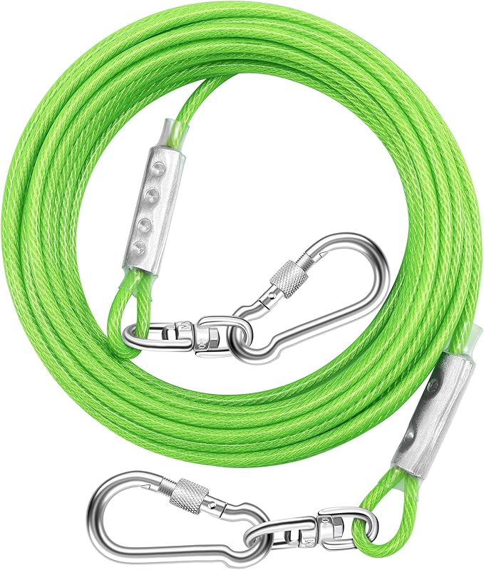 Dog Tie Out Cable for Outside,10FT Heavy Duty Dog Leash&Chains with Swivel Hook,Small-Large Dogs Runner Cable Up to 250lbs, Long Dogs Lead Line for Yard Outdoor and Camping (250lbs 10FT, Green)