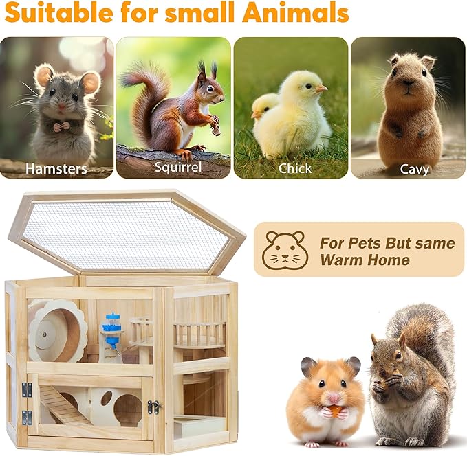 Wooden Hamster Cage 3 Tier Small Animal Cage,Large Syrian Hamster House with Openable Top and Acrylic Sheets 11-Piece Set (30" L x 20" W x 20" H)