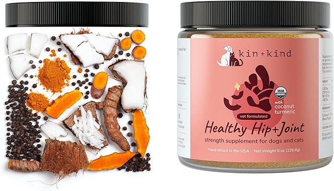 kin+kind Hip+Joint Supplement Dogs & Cats - Vet Formulated Natural Formula with Organic Turmeric, Black Pepper and Coconut- Made in USA - Bundle (3 x 8 oz)