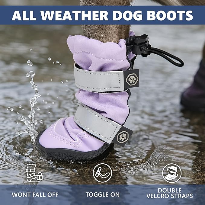 Spark Paws Dog Shoes, Waterproof Dog Boots for Medium to Large Dogs, Non Slip, Breathable Dog Booties and Paw Protectors - 4PCS Doggie Hiking Boots with Reflective Straps - Lilac, Size 5