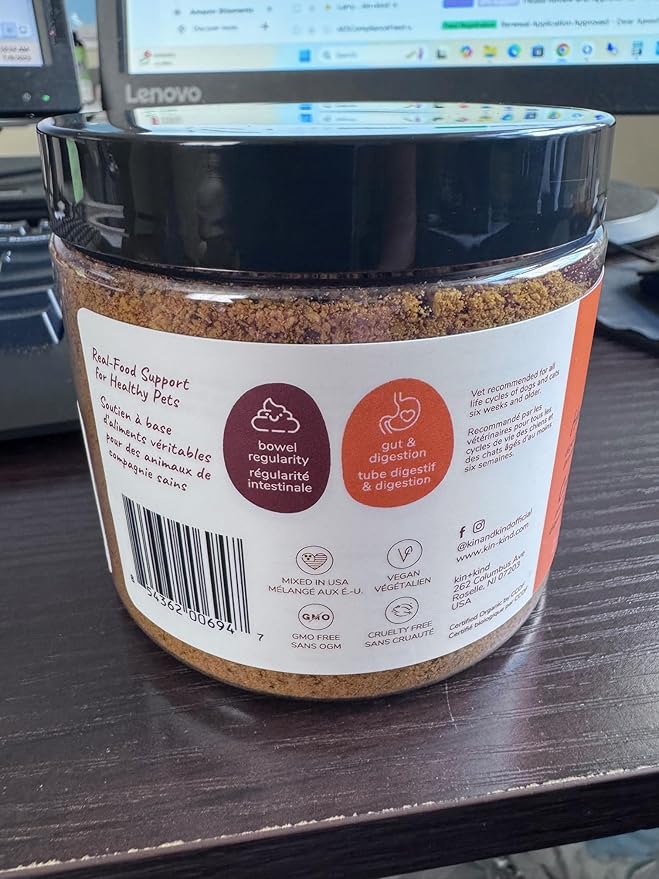 kin+kind Organic Fiber for Dogs&Cats - Pumpkin Boost for Healthy Poops - Digestive Health - Flax Seed, Ginger, Turmeric and Coconut - Made in USA - Bundle (3 x 8 oz)