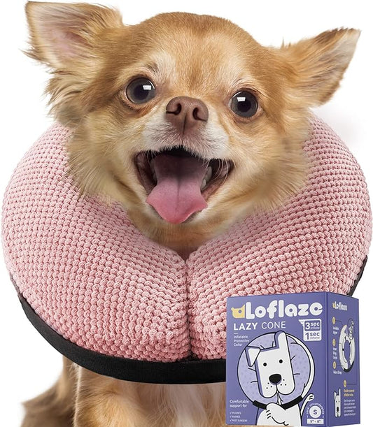 Soft Inflatable Dog Cone Collar for Small Medium Large Dogs - Neck Donut E Collar Alternative for Recovery After Surgery - Pink S
